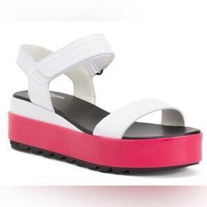 SOREL Cameron‎ Flatform platform flat sandal pink white black strappy hook loop